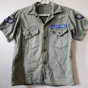 Vtg US Air Force Cotton Sateen Short Sleeve Shirt Mens Size Medium Vietnam Style